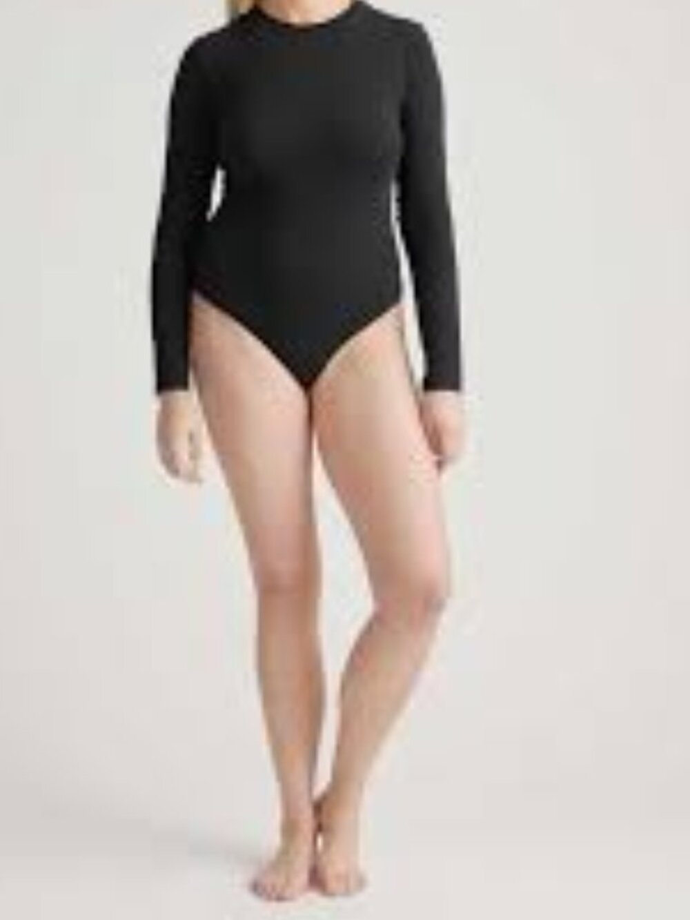 Quince Stretch Cotton Long Sleeve Bodysuit Crewneck